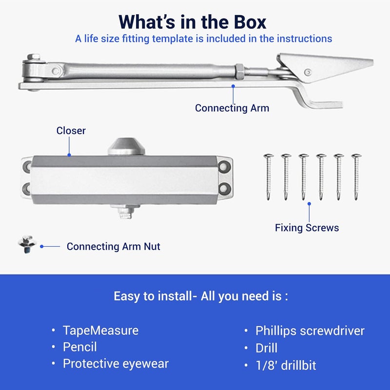 FORTSTRONG Door Closer (Silver) - Automatic Door Closer Residential - Adjustable Grade 3 Size Spring - UL Listed ADA Hydraulic Door Closers Certified - Image 3