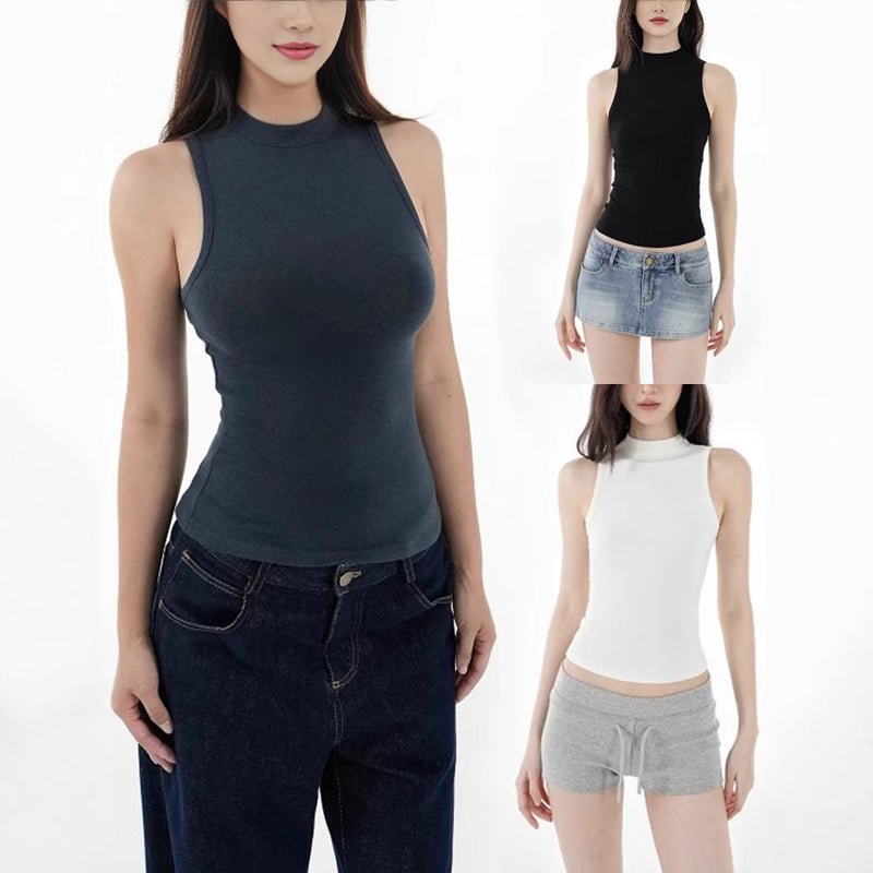 Women's Sleeveless Mock Neck Slim Fit Stretch Camisole - Image 1