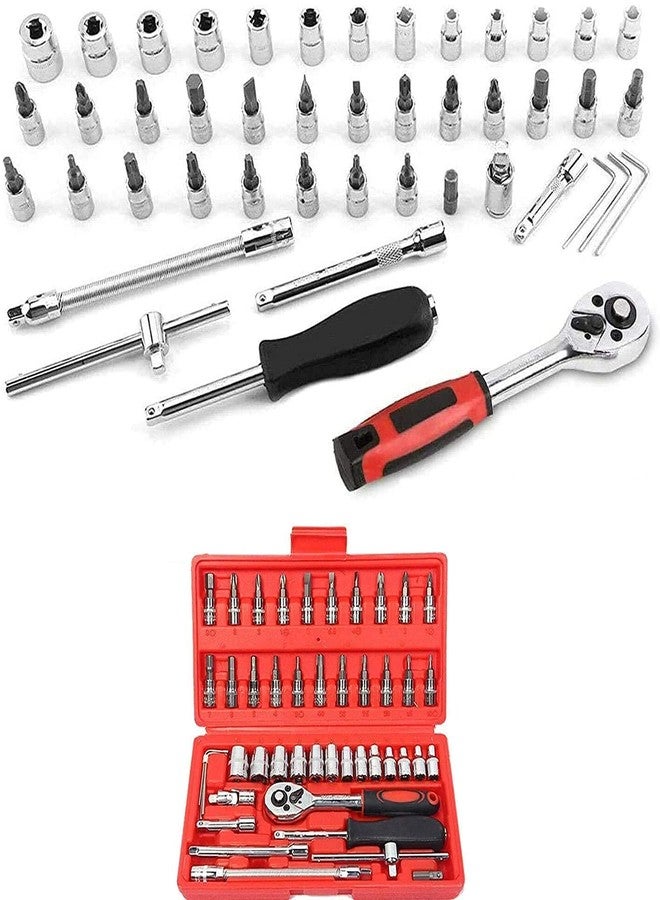 JHBK 46 In 1 Pcs Tool Kit & Screwdriver and Socket Set, Hand Tool Kit Wrench Set Multi-Purpose Combination Tool Case Precision Socket Set, Tool Kit Set For All Bike, Car Tool Kit Set - Image 2