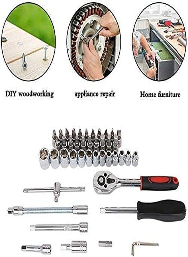 JHBK 46 In 1 Pcs Tool Kit & Screwdriver and Socket Set, Hand Tool Kit Wrench Set Multi-Purpose Combination Tool Case Precision Socket Set, Tool Kit Set For All Bike, Car Tool Kit Set - Image 5