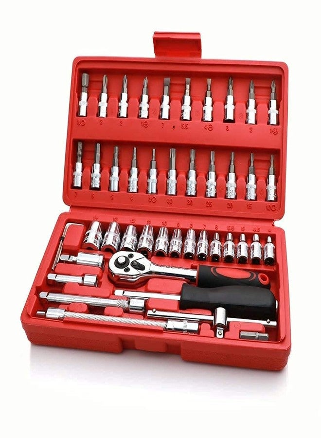 JHBK 46 In 1 Pcs Tool Kit & Screwdriver and Socket Set, Hand Tool Kit Wrench Set Multi-Purpose Combination Tool Case Precision Socket Set, Tool Kit Set For All Bike, Car Tool Kit Set - Image 1