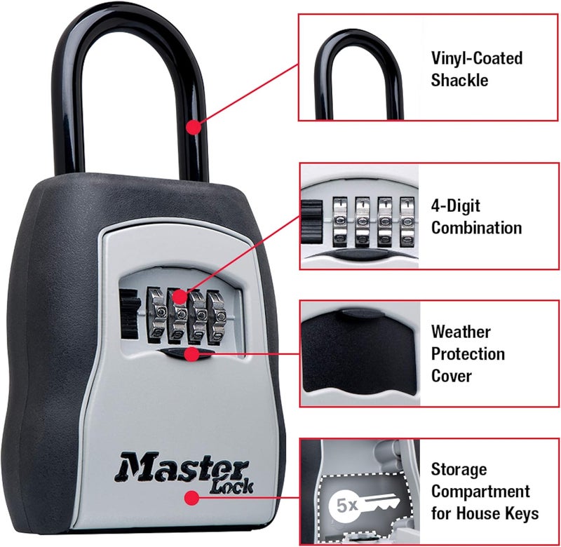 Master Lock Key Lock Box with Code, Outdoor Lock Box for Realtors, Property Managers and Landlords, Ideal for Short-Term Rentals, Key Safe Holds 5 Keys, 5 Pack, 5400EC5 - Image 3