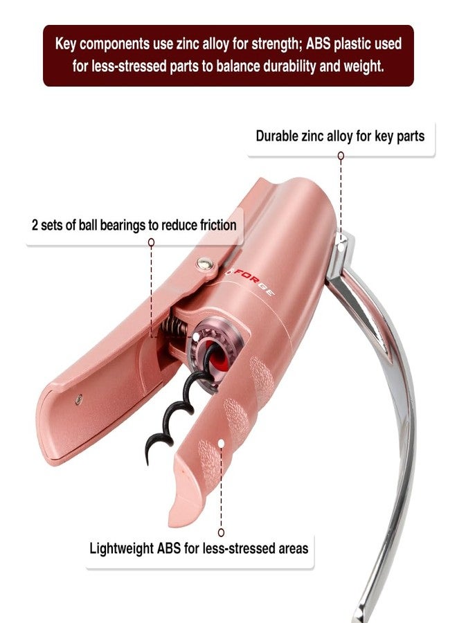 فورج فتاحة زجاجات نبيذ يدوية صغيرة الحجم من فورج، مزودة بقاطع رقائق معدنية. تفتح زجاجة النبيذ في 3 ثوانٍ. لون وردي. - Image 2