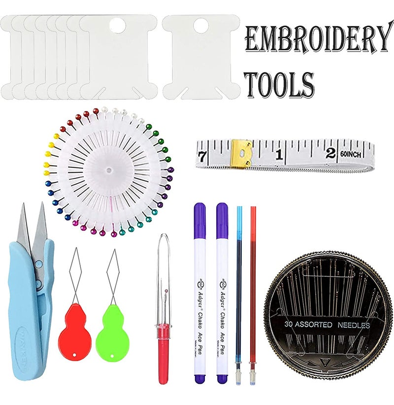 Qroof Embroidery Materials Starter Kit,50 Colour Threads,3 Pcs Bamboo Hoops,2 Pcs Aida Cloth And Cross Stitch Hand Embroidery Beginner Supplies Tool, Multicolour - Image 3