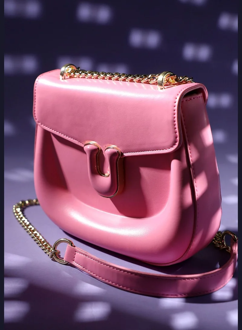 Haute Sauce Solid Magnet Lock Regular Faux Leather Sling Bag For Women