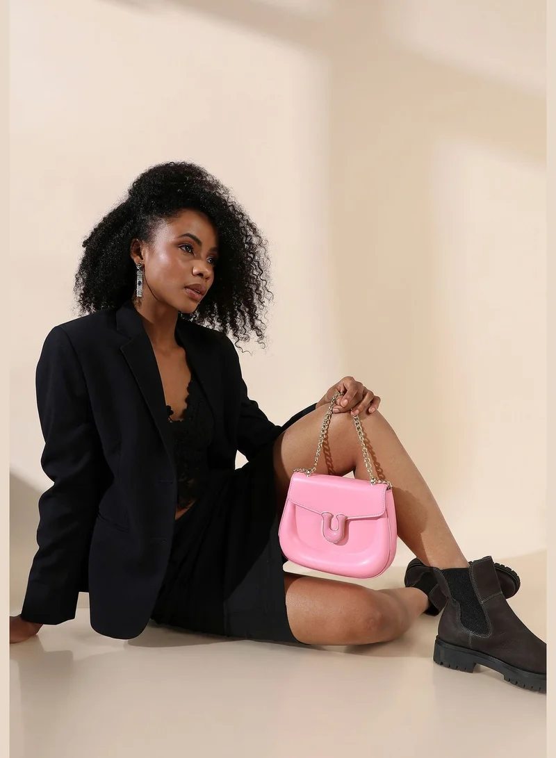 Haute Sauce Solid Magnet Lock Regular Faux Leather Sling Bag For Women