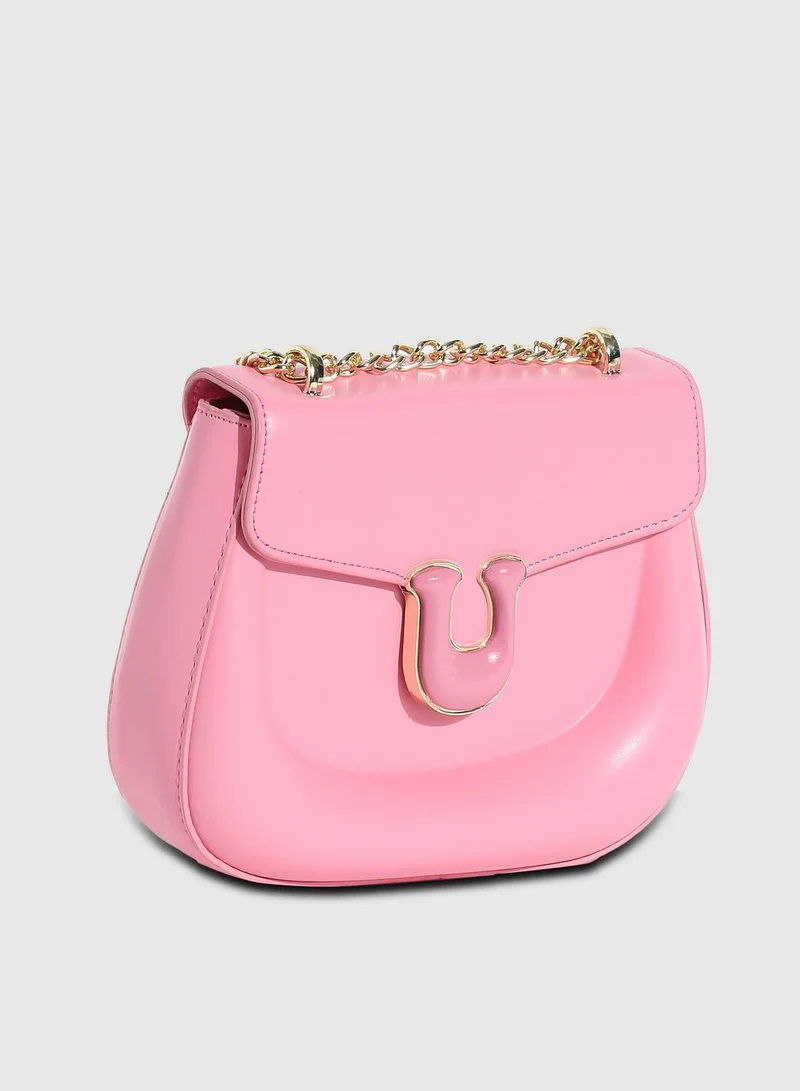 Haute Sauce Solid Magnet Lock Regular Faux Leather Sling Bag For Women