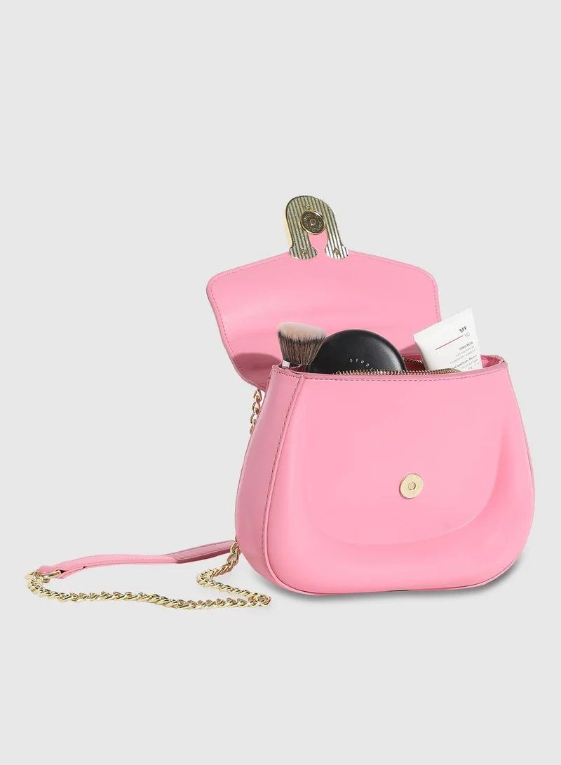 Haute Sauce Solid Magnet Lock Regular Faux Leather Sling Bag For Women