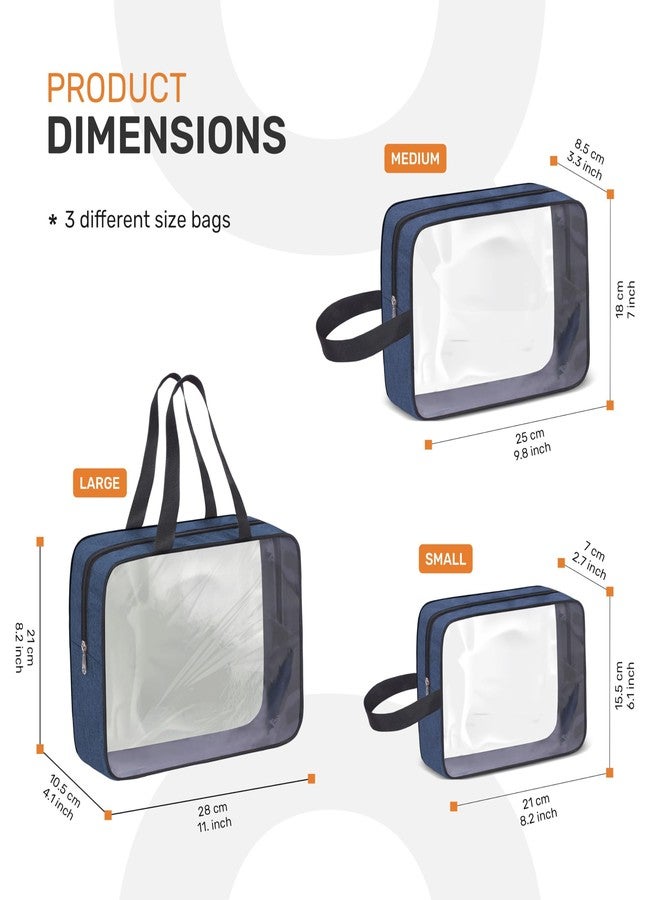 Cranique PVC Set of 3 Multipurpose Transparent Toiletry Bag for Women & Men, Travel Storage Bag, Travel Pouch for Makeup Cosmetic, Travel Organizer for Toiletries (QTSP1_Blue_3Q) - Image 2