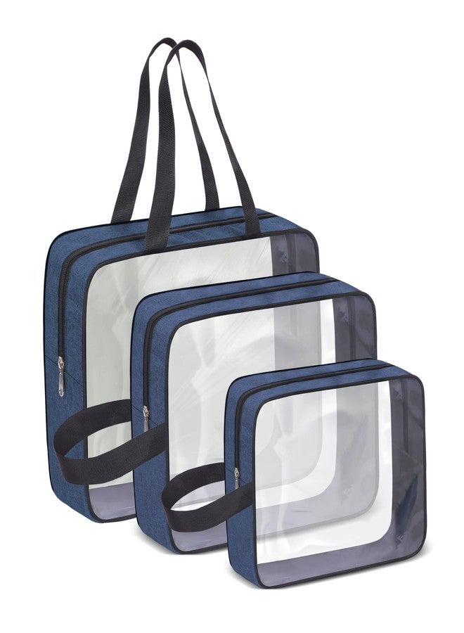 Cranique PVC Set of 3 Multipurpose Transparent Toiletry Bag for Women & Men, Travel Storage Bag, Travel Pouch for Makeup Cosmetic, Travel Organizer for Toiletries (QTSP1_Blue_3Q) - Image 1