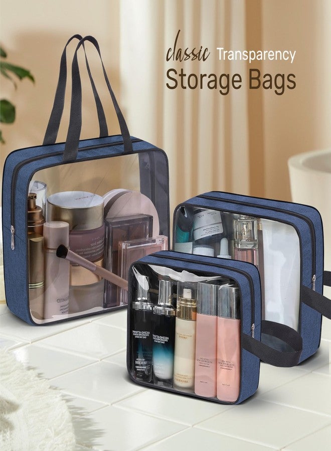 Cranique PVC Set of 3 Multipurpose Transparent Toiletry Bag for Women & Men, Travel Storage Bag, Travel Pouch for Makeup Cosmetic, Travel Organizer for Toiletries (QTSP1_Blue_3Q) - Image 5