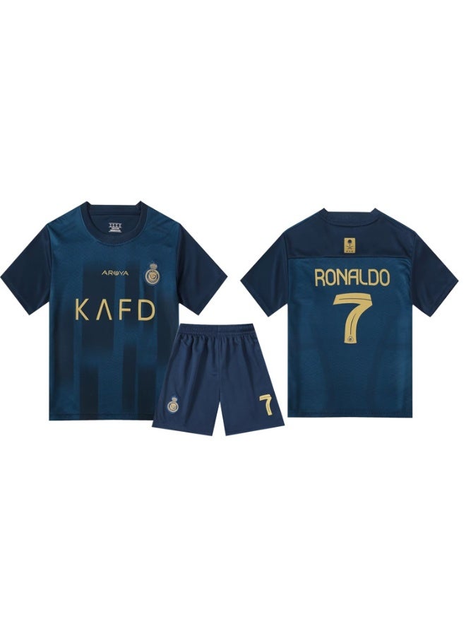 Ronaldo 2023-2024 الرياض بعيدا كرة القدم رياضية#7 رونالدو كرة القدم جيرسي مجموعة تي شيرتات قصيرة للأطفال حجم هدية للجماهير الصغيرة - Image 1