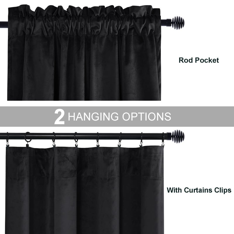JIUZHEN Velvet Blackout Curtains for Bedroom - 84 inches Living Room Curtains Thermal Insualted Room Darkening Rod Pocket Drapes for Office/Party  Set of 2 Panels  42W x 84L  Blcak - Image 3