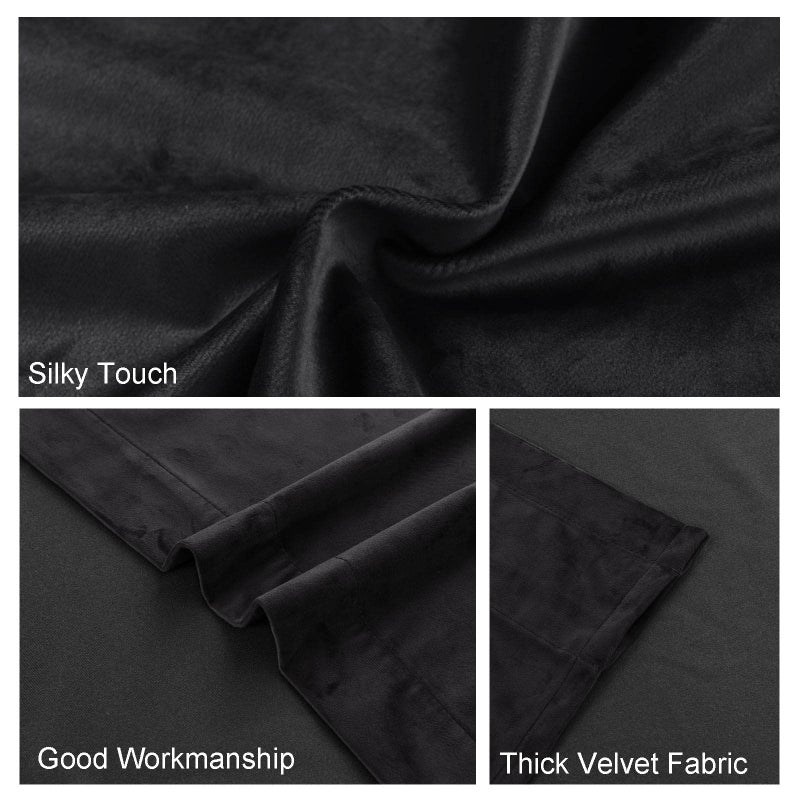 JIUZHEN Velvet Blackout Curtains for Bedroom - 84 inches Living Room Curtains Thermal Insualted Room Darkening Rod Pocket Drapes for Office/Party  Set of 2 Panels  42W x 84L  Blcak - Image 5
