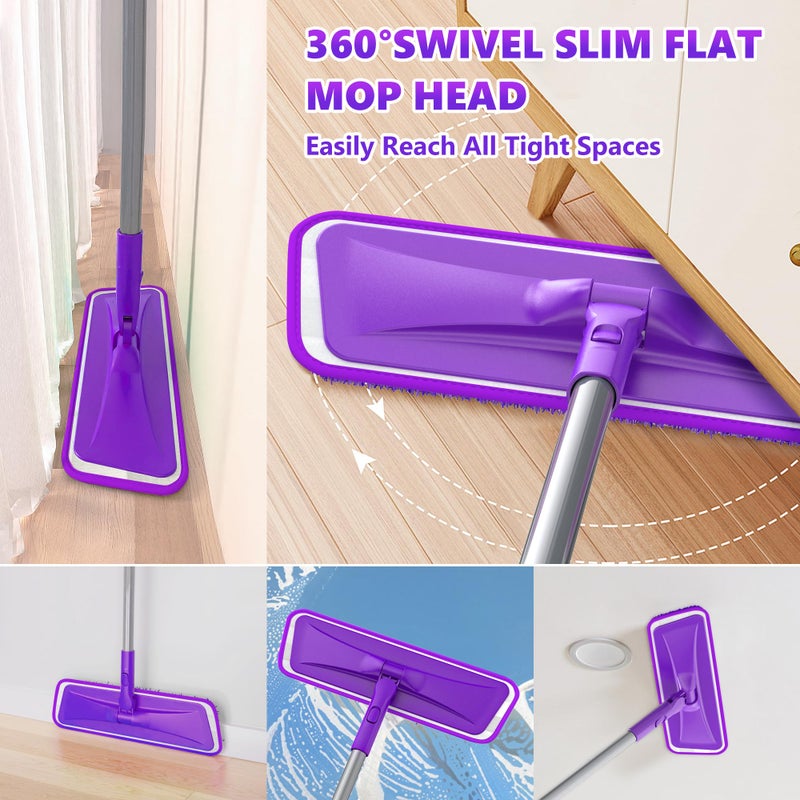 BPAWA Microfiber Mops for Floor Cleaning - BPAWA Flat Floor Mop with 4 Reusable Washable Pads fit for Swiffer Powermop Kitchen Wet Dry Dust Mop for Hardwood Laminate Wood Tile Ceramic Vinyl Wall Floors - Image 4