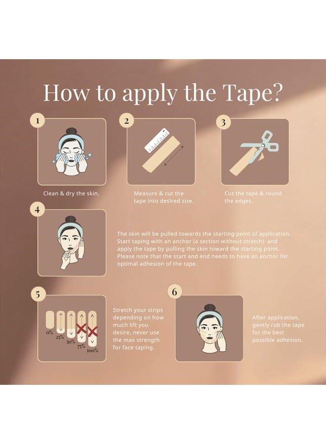 CureTape شريط كينسيولوجي للجمال | شريط وجه مضاد للتجاعيد | شريط رفع الوجه لتشكيل وشد البشرة | شريط كينسيولوجي للوجه والبشرة الحساسة | لطيف على البشرة - Image 5