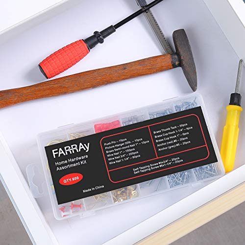 FARRAY Repair and Wall Hanging Kit: Screws, Nails, Drywall Anchors, Picture Hangers, Cup Hooks, Push Pins, Thumb Tacks, 600pcs - Image 5