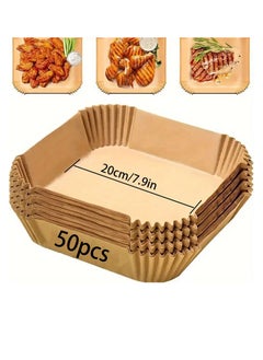 PAMEER 50 Pieces Air Fryer Disposable Paper Liners 20.07cm, Square Baked Silicone Oil Paper, Non-Stick Parchment Paper, No Leakage, Air Fryer Special Paper Tray, Oil Proof And Waterproof  Food Grade Liner.  - Image 1