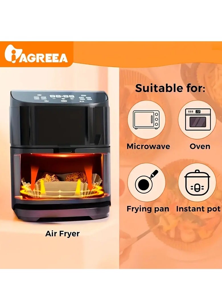 PAMEER 50 Pieces Air Fryer Disposable Paper Liners 20.07cm, Square Baked Silicone Oil Paper, Non-Stick Parchment Paper, No Leakage, Air Fryer Special Paper Tray, Oil Proof And Waterproof  Food Grade Liner.  - Image 5