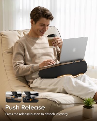 LULULOOK 2-in-1 Lap Desk & Kindle Pillow Stand, Laptop Desk Holder with Beanbag Cushion & Foldable Arm for 14" Laptop,iPad, Phone, 4.7-14.6" Tablet & Kindle Reading in Bed - Image 4
