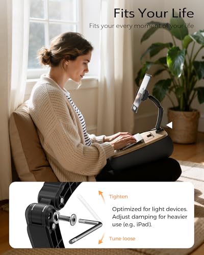 LULULOOK 2-in-1 Lap Desk & Kindle Pillow Stand, Laptop Desk Holder with Beanbag Cushion & Foldable Arm for 14" Laptop,iPad, Phone, 4.7-14.6" Tablet & Kindle Reading in Bed - Image 3