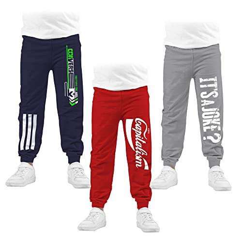 KYDA KIDS® 100% Cotton Track Pants for Boys | Premium Printed Soft Single Jersey Fabric | Elastic Waist Loose Fit Summer Full Length with Rib Hem (Pack of 3) - Image 1