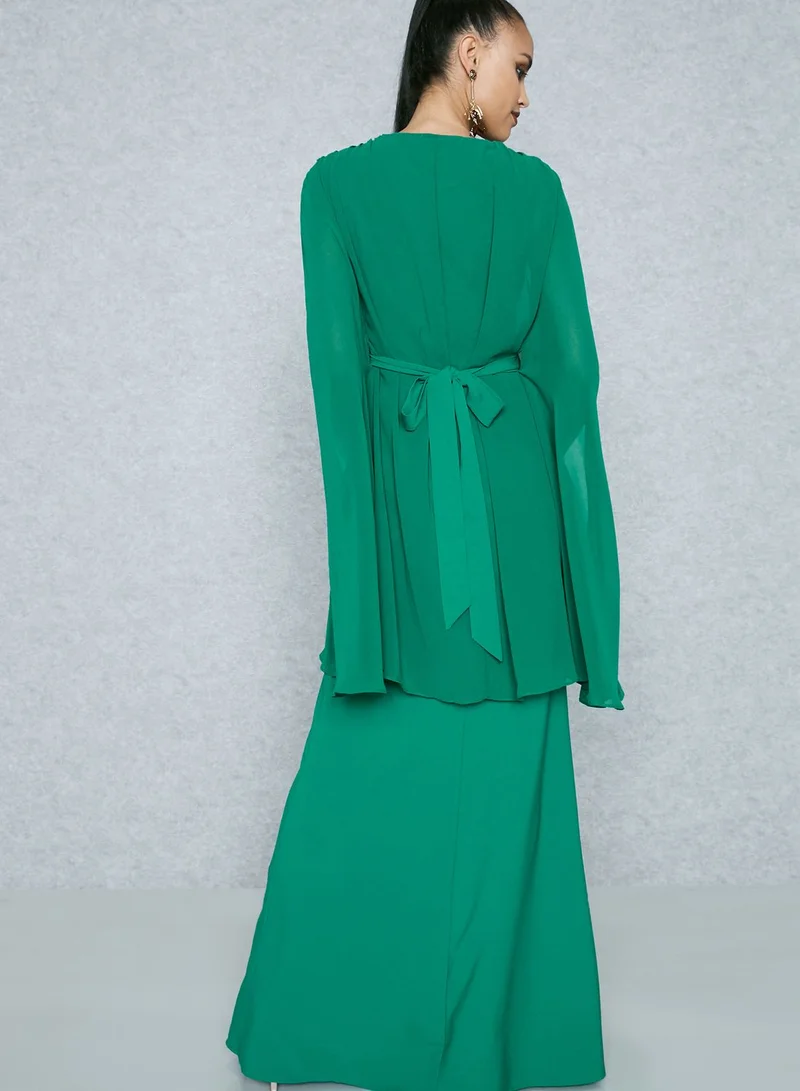 Femi9 Cape Embellished Buckle Slit Dress