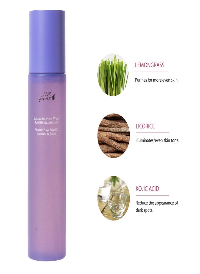 100 % Pure منظف وجه باكوشيول النقي 100% بديل الريتينول النباتي مضاد للشيخوخة غسول وجه لطيف مع حمض كوجيك وعشبة العرقسوس لتعزيز العناية بالبشرة اليومية - رغوة تنظيف وجه منعشة للنساء والرجال - 3.4 أونصة سائلة - Image 4