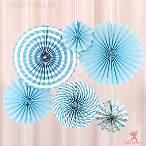 Party Propz Blue Paper Fans for Decoration - Set of 6 Pcs Paper Decoration for Birthday | Party Decoration Items | Wall Hanging Decoration Items - Image 5