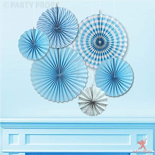 Party Propz Blue Paper Fans for Decoration - Set of 6 Pcs Paper Decoration for Birthday | Party Decoration Items | Wall Hanging Decoration Items - Image 3