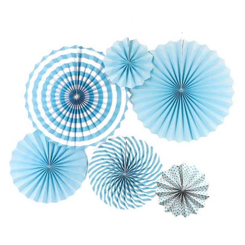 Party Propz Blue Paper Fans for Decoration - Set of 6 Pcs Paper Decoration for Birthday | Party Decoration Items | Wall Hanging Decoration Items - Image 1