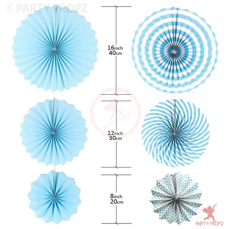 Party Propz Blue Paper Fans for Decoration - Set of 6 Pcs Paper Decoration for Birthday | Party Decoration Items | Wall Hanging Decoration Items - Image 2