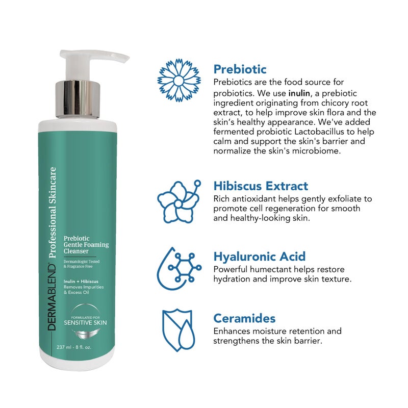 Dermablend Prebiotic Gentle Foaming Cleanser - 8 fl oz, Light Foam Cleanser Removes Makeup & Impurities, Prebiotic Inulin, Probiotics, & Hyaluronic Acid, Ideal for Sensitive Skin, Fragrance-Free - Image 2