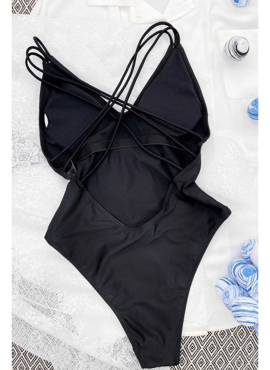 Angelsin Backless Cross Detailed Swimsuit