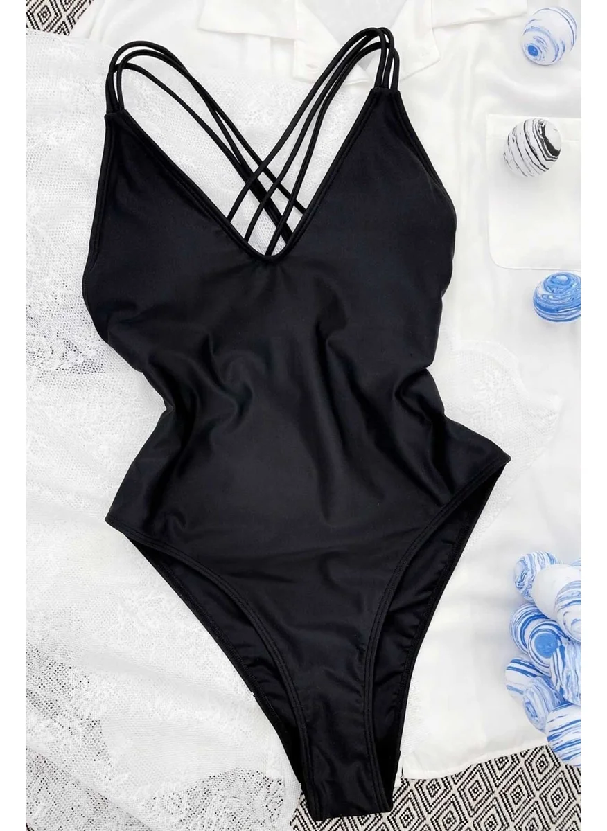 Angelsin Backless Cross Detailed Swimsuit