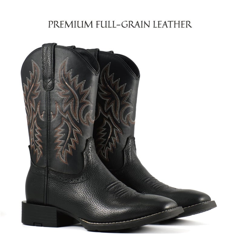 SUREWAY Cowboy Boots For Men - Mens Square Toe Western Boot,Oil/Slip Resistant,Durable Fashionable Classic Pull on 10 Inch Wellington Boots - Soft Toe Work Boots - Image 4