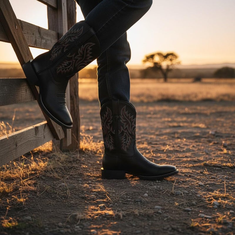 SUREWAY Cowboy Boots For Men - Mens Square Toe Western Boot,Oil/Slip Resistant,Durable Fashionable Classic Pull on 10 Inch Wellington Boots - Soft Toe Work Boots - Image 2