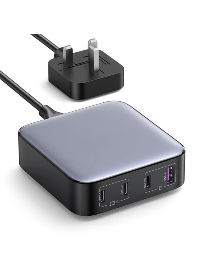 ريبنيو شاحن Nexode 100 واط للكمبيوتر المحمول USB C شاحن حائط سطح المكتب بأربعة منافذ من النوع C محول طاقة بمقبس المملكة المتحدة محطة شحن USB لسطح المكتب لأجهزة الكمبيوتر المحمول وأجهزة Steam وأجهزة الكمبيوتر اللوحية والهواتف الذكية - رمادي. - Image 1