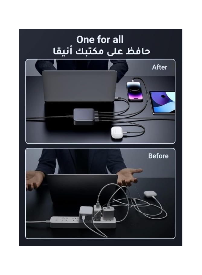 ريبنيو شاحن Nexode 100 واط للكمبيوتر المحمول USB C شاحن حائط سطح المكتب بأربعة منافذ من النوع C محول طاقة بمقبس المملكة المتحدة محطة شحن USB لسطح المكتب لأجهزة الكمبيوتر المحمول وأجهزة Steam وأجهزة الكمبيوتر اللوحية والهواتف الذكية - رمادي. - Image 2