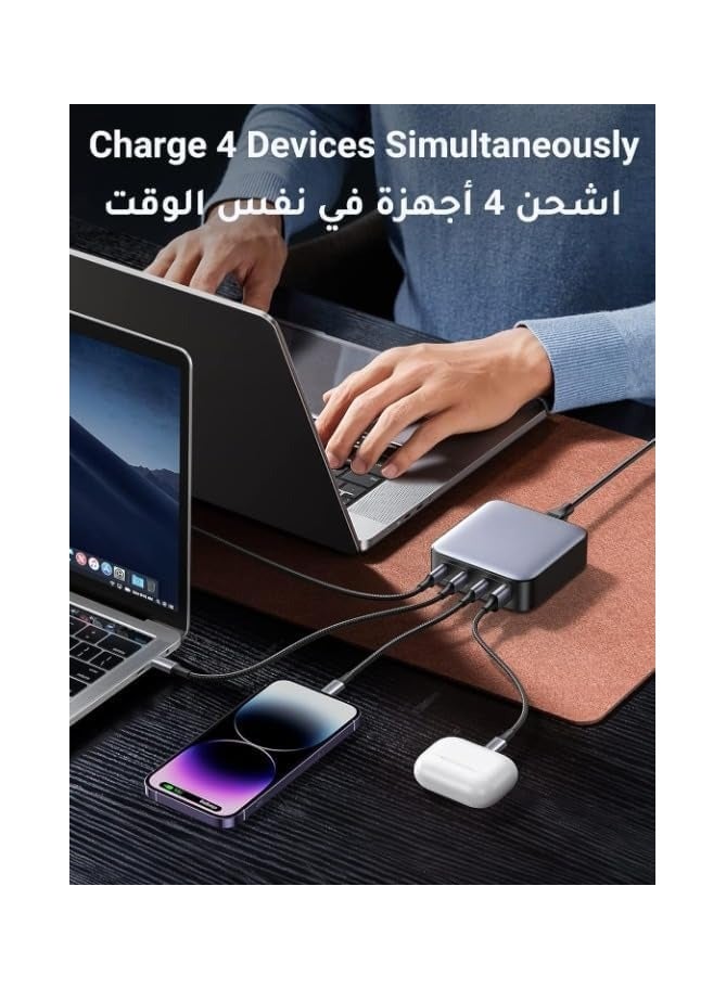 ريبنيو شاحن Nexode 100 واط للكمبيوتر المحمول USB C شاحن حائط سطح المكتب بأربعة منافذ من النوع C محول طاقة بمقبس المملكة المتحدة محطة شحن USB لسطح المكتب لأجهزة الكمبيوتر المحمول وأجهزة Steam وأجهزة الكمبيوتر اللوحية والهواتف الذكية - رمادي. - Image 3