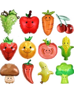 12 Vegetable and Fruit Shaped Balloons, Inflatable Toys In The Shape of Grapes, Apples, Oranges, Mushrooms, Peppers, Corn, Kitchen Themed Party Decorations,Family Fruit Party Game Props
