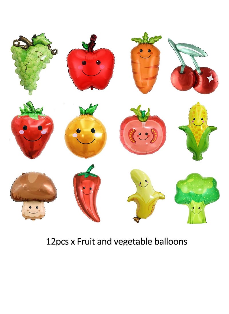 Beauenty - 12 Vegetable and Fruit Shaped Balloons, Inflatable Toys In The Shape of Grapes, Apples, Oranges, Mushrooms, Peppers, Corn, Kitchen Themed Party Decorations,Family Fruit Party Game Props - Image 1