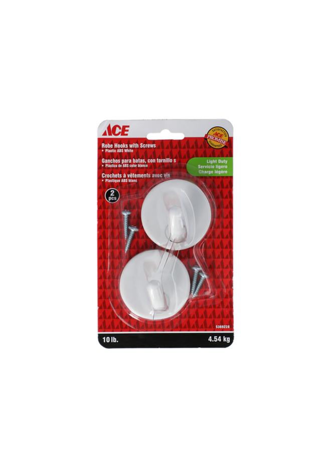 ACE Light Duty Plastic ABS Robe Hook with Screws White TSRP-23
