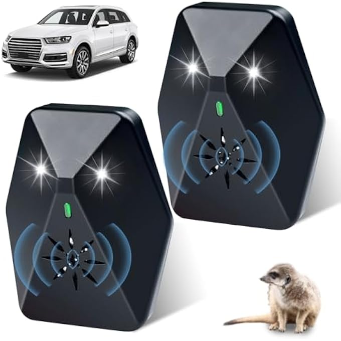 rayihni Pack of 2 Marten Deterrent Car with Multi-Frequency Ultrasound and Flash Light, Efficient Long-Term Marten Repellent, Car Battery Operated, Marten Protection for Car, Intelligent Start/Stop Function - Image 1