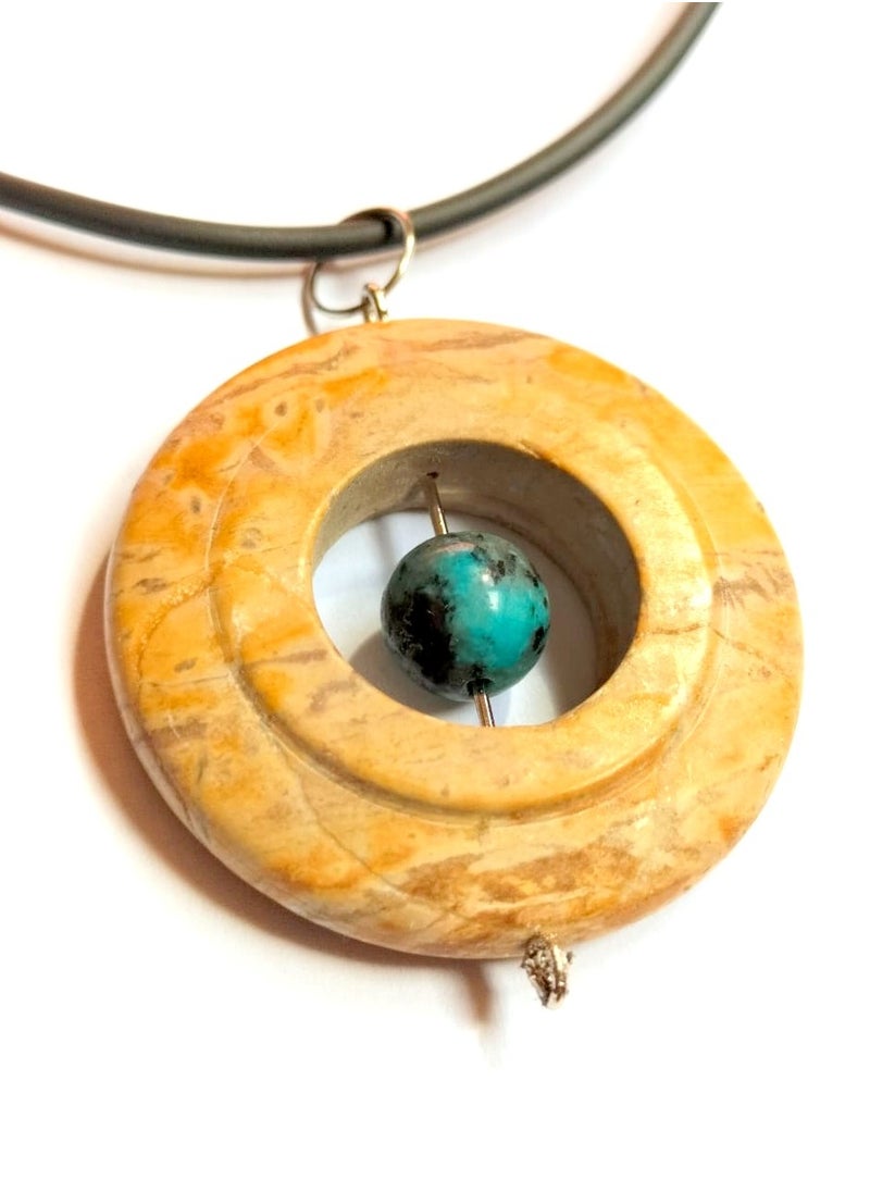 Generic Boho Pendant Necklace for Men & Women, Handmade, Healing, Hand Carved round wood style, natural stone Boho Jewelry, Bohemian Necklace  - Image 1