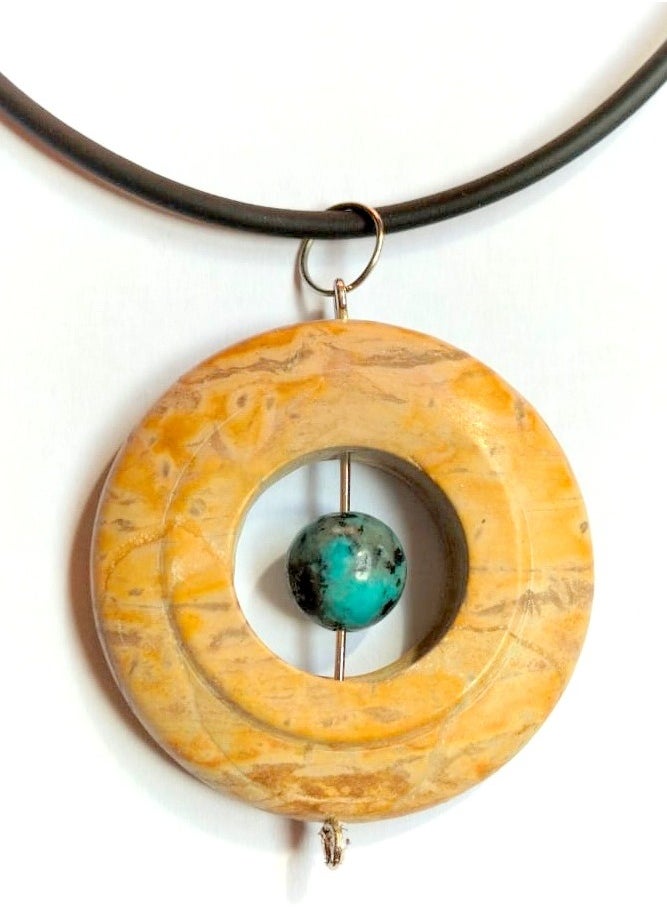 Generic Boho Pendant Necklace for Men & Women, Handmade, Healing, Hand Carved round wood style, natural stone Boho Jewelry, Bohemian Necklace  - Image 2