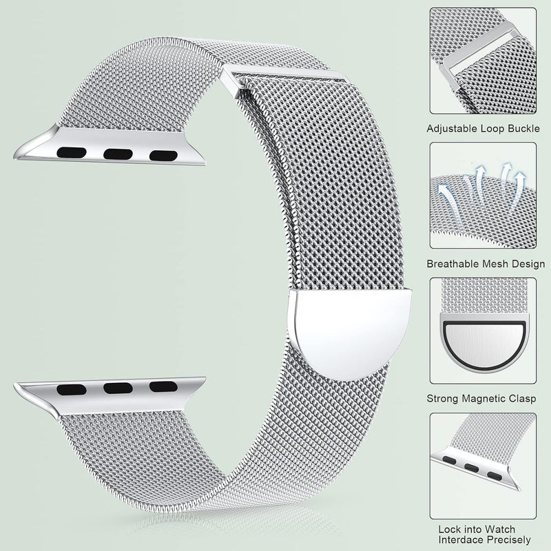 XST Compatible for Apple Watch Band 38mm 40mm 41mm 42mm 44mm 45mm 46mm 49mm Stainless Steel Mesh Loop Wristband Strap Compatible with iWatch Ultra Series 11/10/9/8/7/6/5/4/3/2/1/SE Multi Color - Image 4