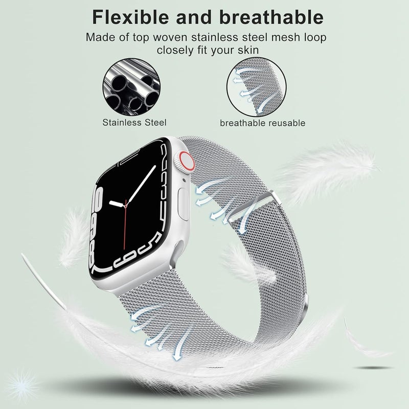 XST Compatible for Apple Watch Band 38mm 40mm 41mm 42mm 44mm 45mm 46mm 49mm Stainless Steel Mesh Loop Wristband Strap Compatible with iWatch Ultra Series 11/10/9/8/7/6/5/4/3/2/1/SE Multi Color - Image 3