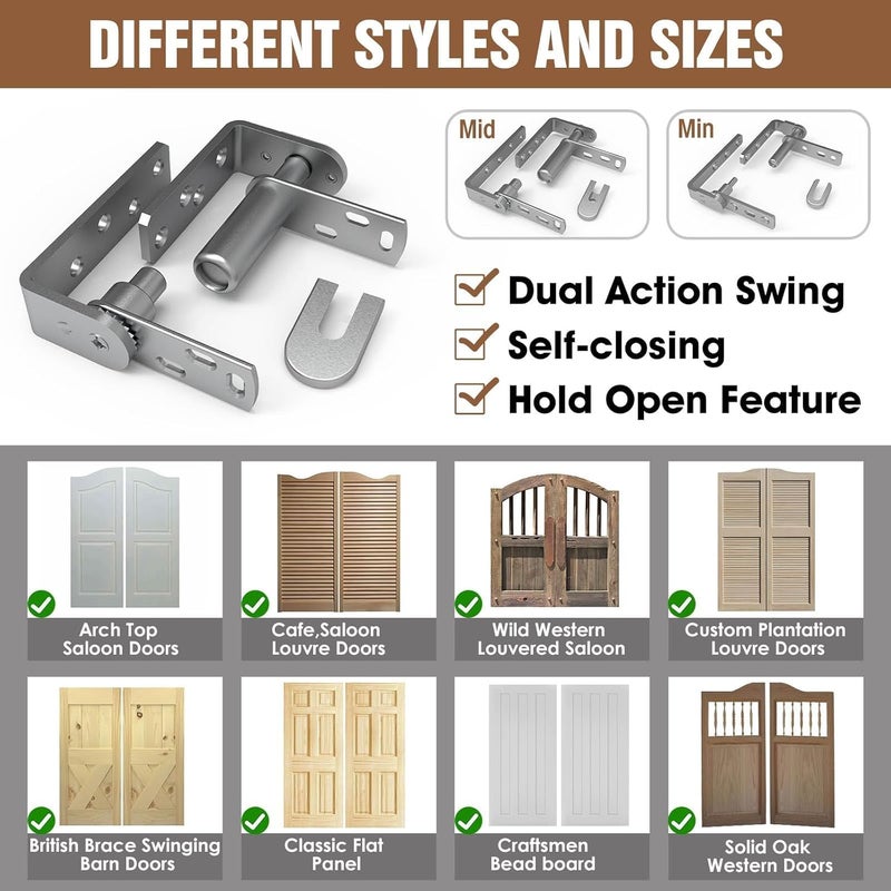 Luckam 304 Stainless Steel Heavy Duty Saloon Door Hinges, Self-Closing Hinges for Swinging and Louvre Doors, Ideal for Cafe and Bar, Big Single Door - Image 5