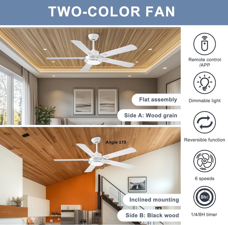 Ohniyou Most item matching trendy design 52 Inch Ceiling Fan with Light and Remote Control, 6 Speeds Dimmable Light, Reversible DC Motor, Quiet DC Motor, White Farmhouse Ceiling Fan for Indoor Outdoor Storage transit efficiency build - Image 5